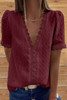 Wine Red Lace Splicing V-Neck Swiss Dot Short Sleeve Top