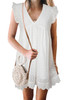 White V Neck Ruffled Sleeves Perforating Babydoll Dress