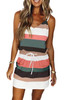 Black Spaghetti Straps Striped Drawstring Waist Mini Dress