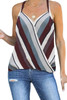 Blue Wrap V Neck Striped Draped Tank