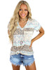 Leopard Printed V-Neck Lace Pocket Tee