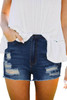 Blue Ripped Jean Shorts with Pockets