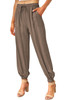 Brown Drawstring Elastic Waist Pull-on Casual Pants with Pockets