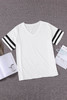 White Plus Size Stripes Stitching Sleeve V Neck T-shirt White Plus Size Stripes Stitching Sleeve V Neck T-shirt