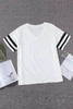 White Plus Size Stripes Stitching Sleeve V Neck T-shirt White Plus Size Stripes Stitching Sleeve V Neck T-shirt