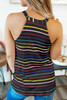 Colorful Striped Halter Black Tank