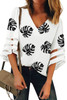 White V Neck Mesh Splicing Sleeve Palm Leaf Print Top