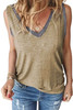 Khaki Solid Color Contrast V Neckline Tank Top