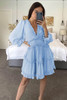 Sky Blue Layered Ruffled Open Back Puff Sleeve Swiss Dot Mini Dress Sky Blue Layered Ruffled Open Back Puff Sleeve Swiss Dot Mini Dress