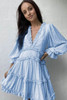 Sky Blue Layered Ruffled Open Back Puff Sleeve Swiss Dot Mini Dress Sky Blue Layered Ruffled Open Back Puff Sleeve Swiss Dot Mini Dress