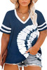 Blue Plus Size Tie-dyed Striped Short Sleeve V Neck T-shirt