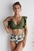 Green Floral Ruffled Hem High Waist Bikini Set Green Floral Ruffled Hem High Waist Bikini Set