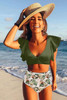 Green Floral Ruffled Hem High Waist Bikini Set Green Floral Ruffled Hem High Waist Bikini Set