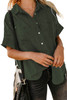 Green Turn-down Collar Short Sleeve Denim Shirt