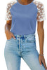 Sky Blue Crewneck Applique Splicing Sleeve Top