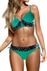 Green Wild Print Patchwork Colorblock Push up Bikini