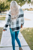 Gray Plaid Color Block Buttoned Long Sleeve Jacket with Pocket