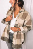 Khaki Plaid Color Block Buttoned Long Sleeve Jacket with Pocket Khaki Plaid Color Block Buttoned Long Sleeve Jacket with Pocket