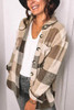 Khaki Plaid Color Block Buttoned Long Sleeve Jacket with Pocket Khaki Plaid Color Block Buttoned Long Sleeve Jacket with Pocket
