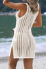 White Hollow Out Crochet Cover Up Beach Dress with Slits