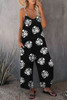 Black Palm Leaves Print Spaghetti Strap Wide Leg jumpsuit