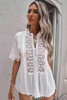 White Crochet Hollow-out Lace Splicing Short Sleeve Top