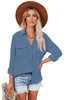 Blue Turn-down Collar Pocketed Button Shirt