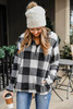 Black Plaid Print 1/4 Zip Turn-down Collar Sweatshirt