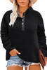 Black Plus Size Quilted Button Up Henley Sweatshirt