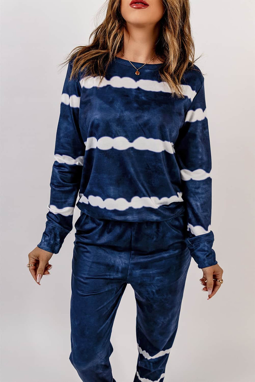 Blue Stripes Long Sleeves and Joggers Lounge Set