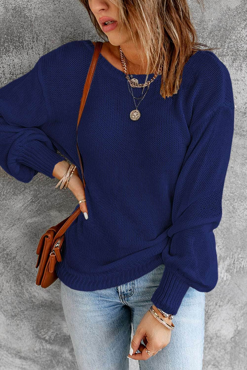 Blue Hollow-out Back Sweater with Tie