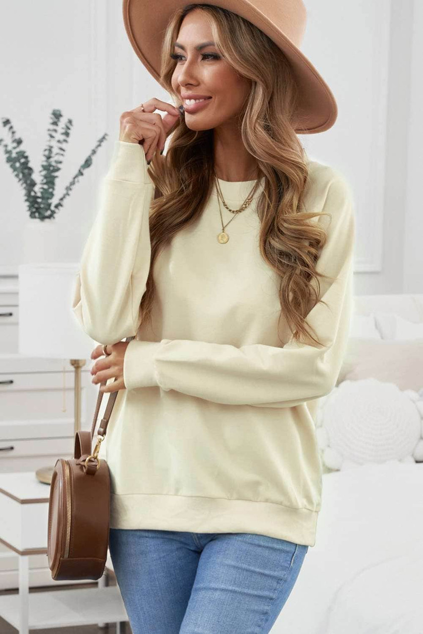 Beige Crew Neck Raglan Sleeve Sweatshirt