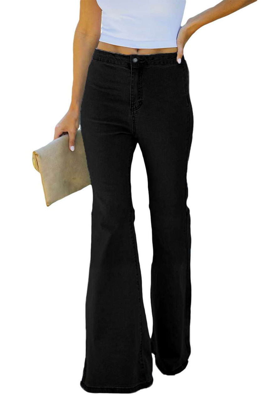 Black High Waist Pockets Bell Jeans