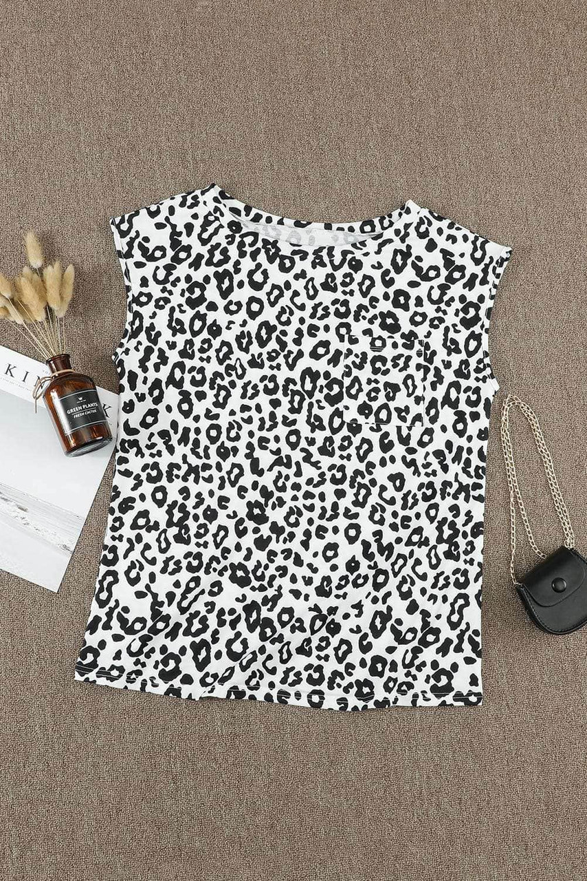Crew Neck Leopard Print T-shirt with Pocket