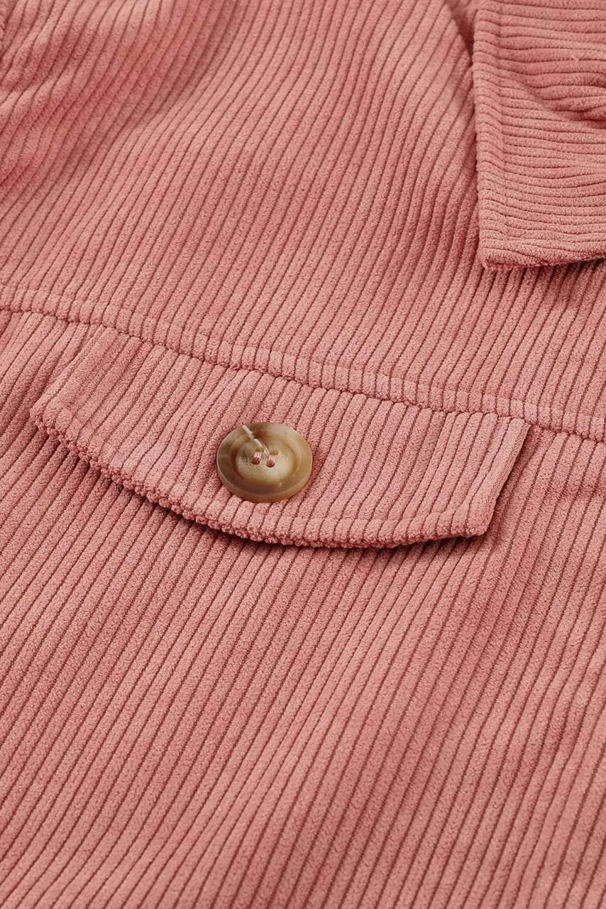 Pink Ribbed Corduroy Long Sleeve Jacket with Pocket