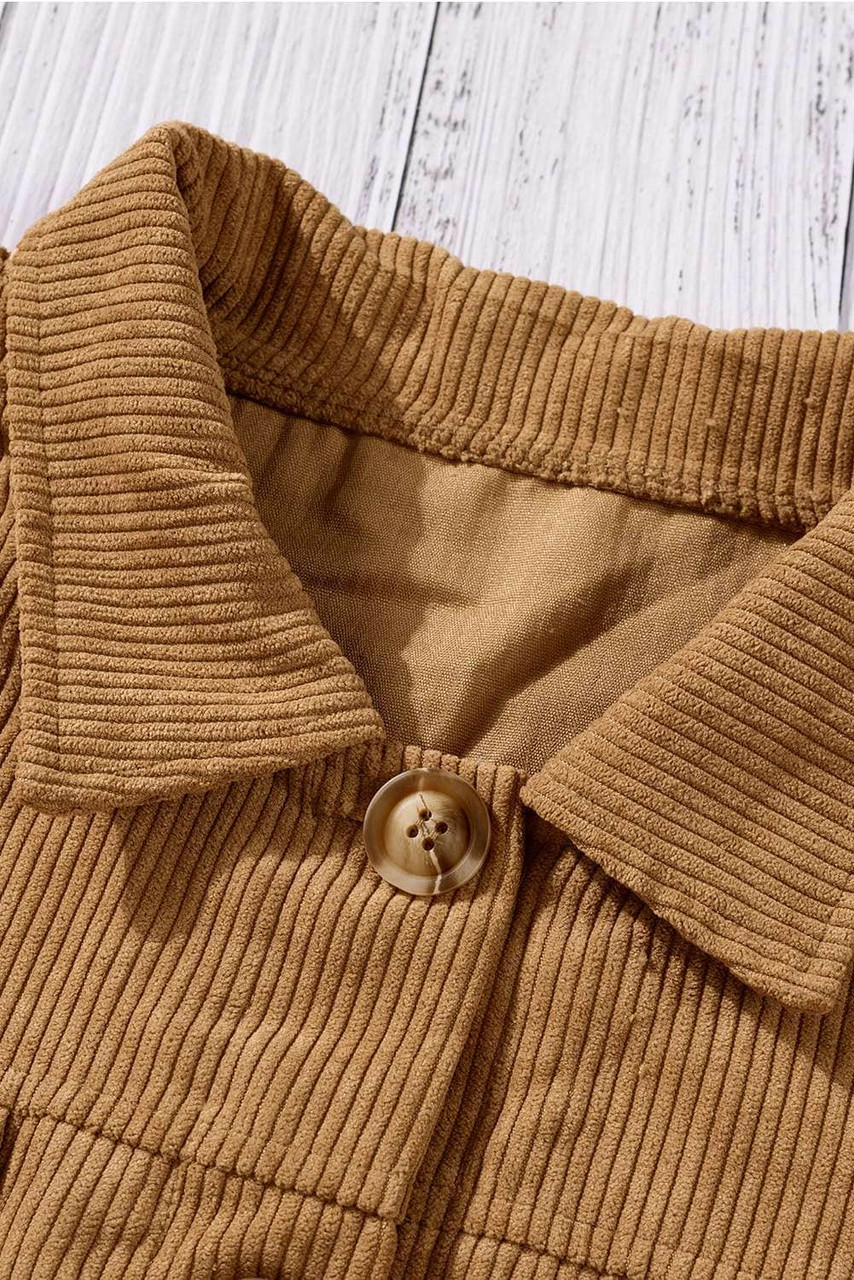 Khaki Ribbed Corduroy Long Sleeve Jacket with Pocket Khaki Ribbed Corduroy Long Sleeve Jacket with Pocket