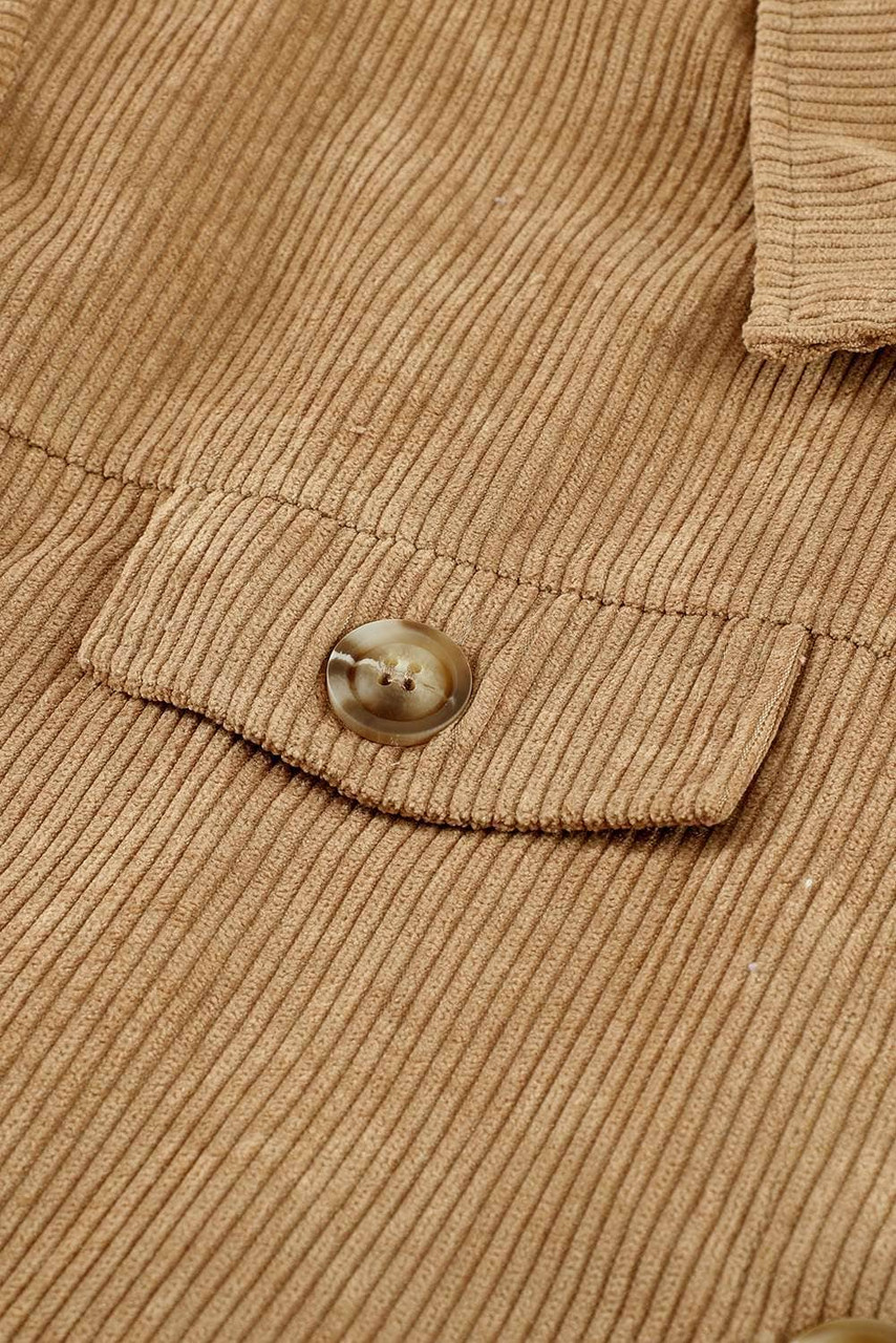 Khaki Ribbed Corduroy Long Sleeve Jacket with Pocket Khaki Ribbed Corduroy Long Sleeve Jacket with Pocket