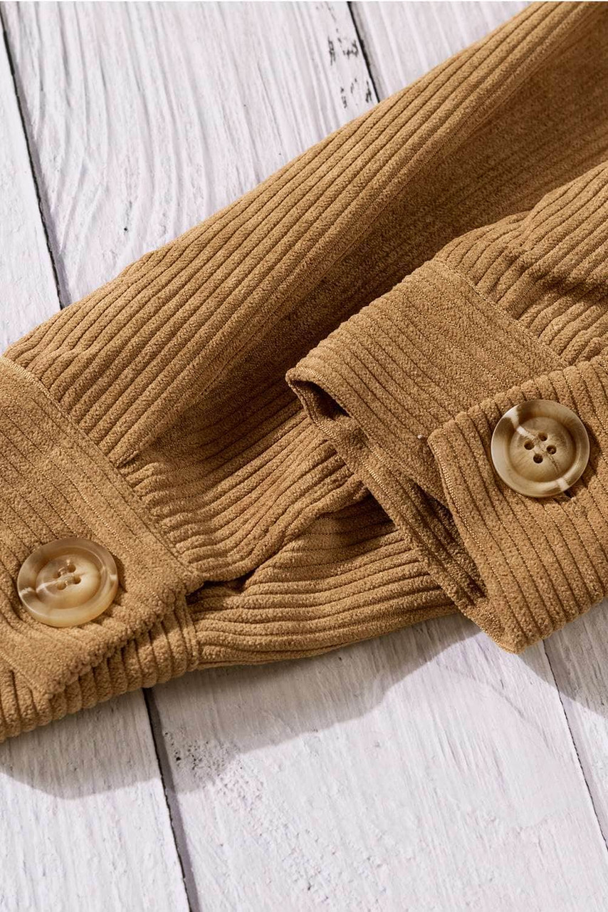 Khaki Ribbed Corduroy Long Sleeve Jacket with Pocket Khaki Ribbed Corduroy Long Sleeve Jacket with Pocket