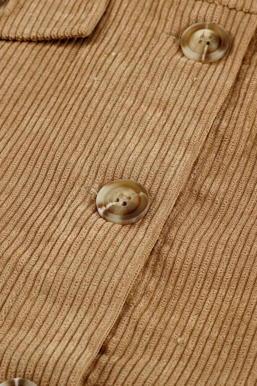 Khaki Ribbed Corduroy Long Sleeve Jacket with Pocket Khaki Ribbed Corduroy Long Sleeve Jacket with Pocket