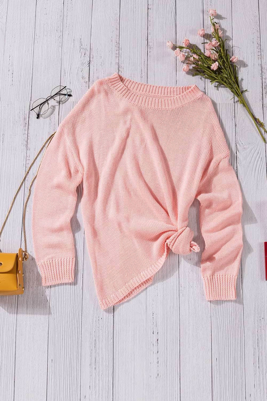 Pink Oversize Knitted Drop-shoulder Sleeve Sweater