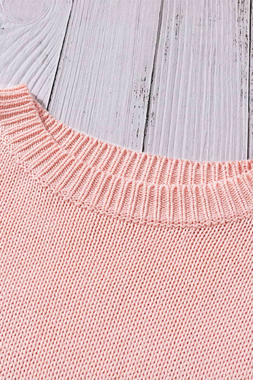 Pink Oversize Knitted Drop-shoulder Sleeve Sweater