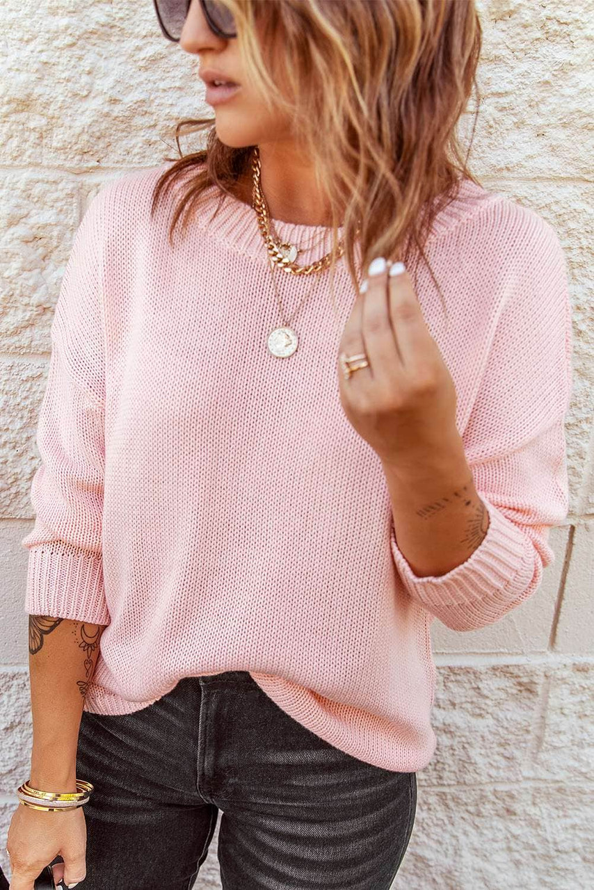 Pink Oversize Knitted Drop-shoulder Sleeve Sweater