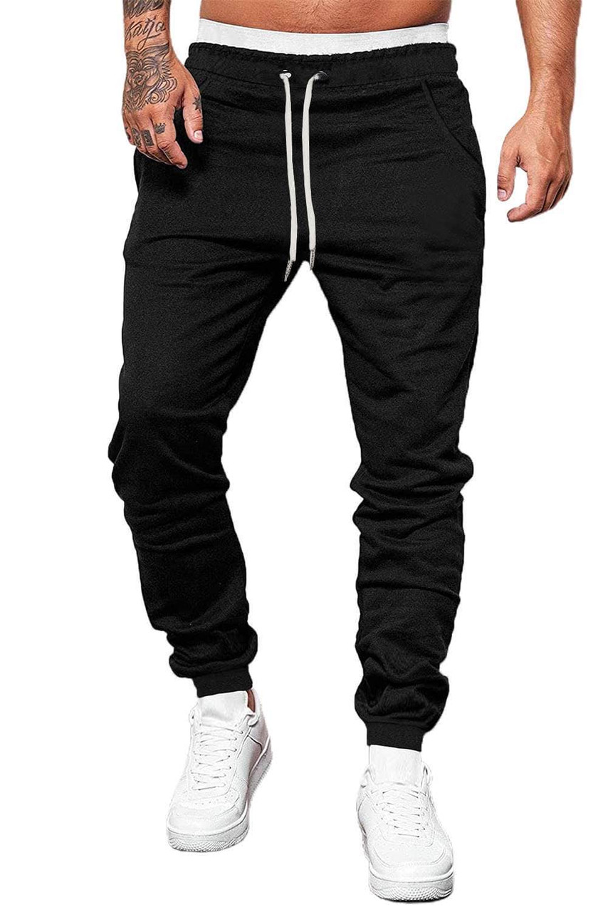 Black Drawstring Elastic Waist Men's Joggers