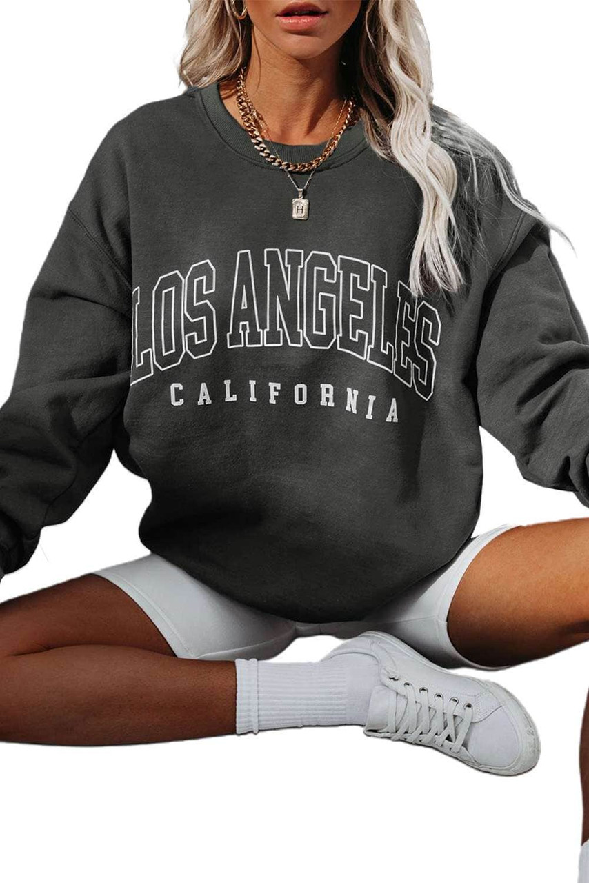 Gray Letter Print Long Sleeve Pullover Sweatshirt