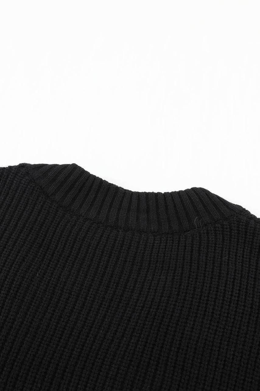 Black Color Block Buttons Drop-Shoulder Sleeve Cardigan
