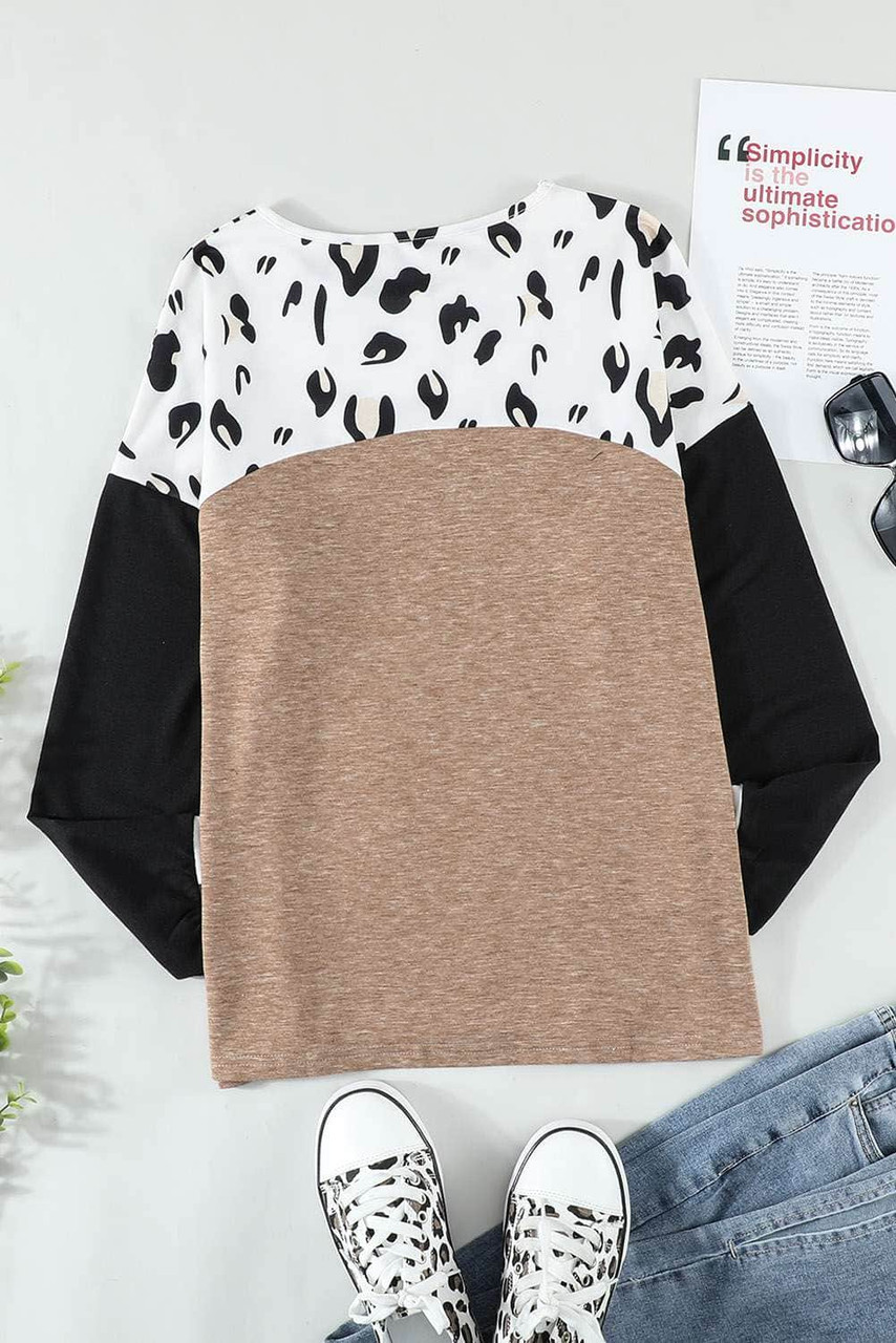 Leopard Colorblock Long Sleeve Top