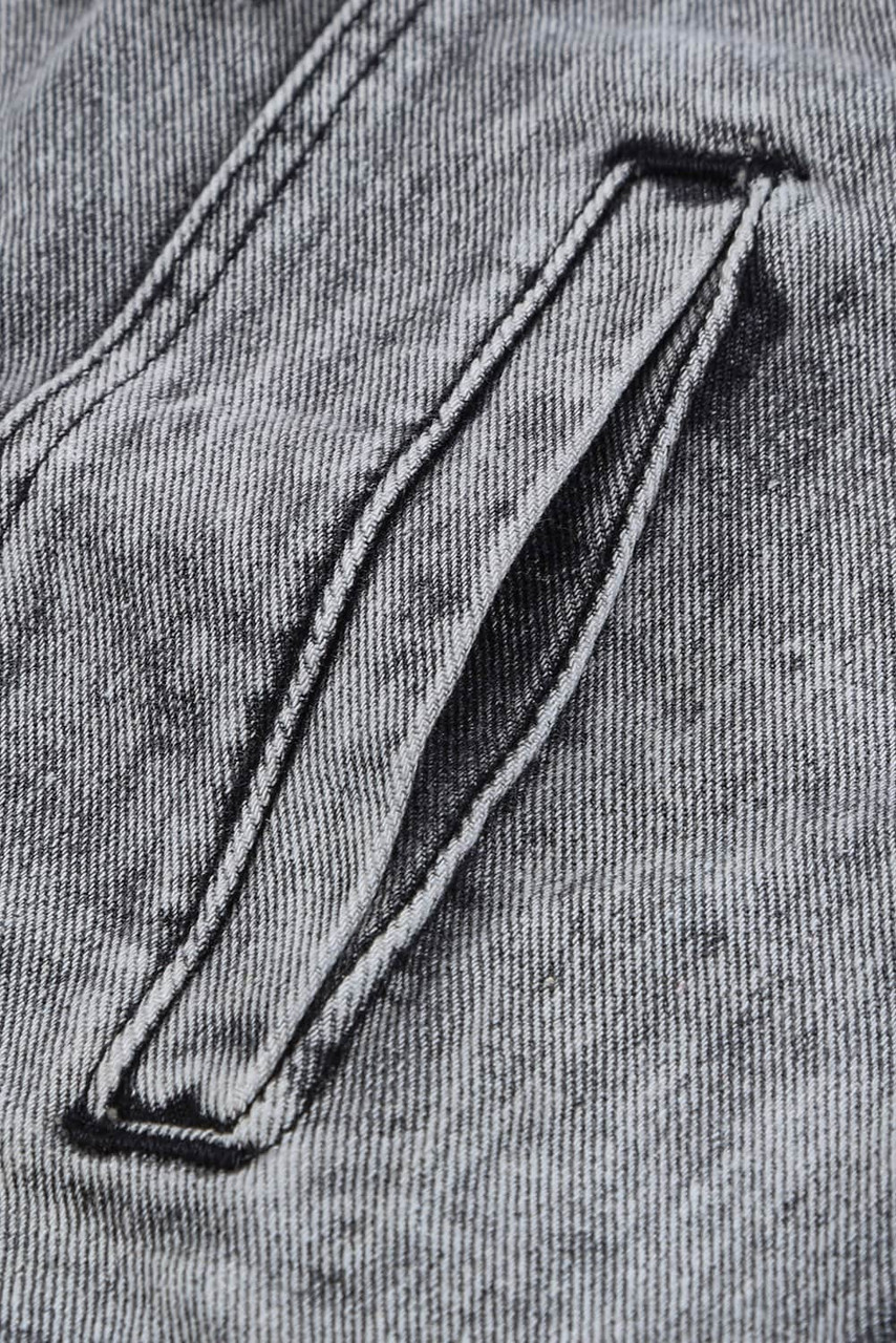 Gray Distressed Buttons Washed Denim Jacket Gray Distressed Buttons Washed Denim Jacket