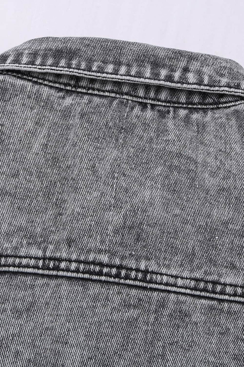 Gray Distressed Buttons Washed Denim Jacket Gray Distressed Buttons Washed Denim Jacket