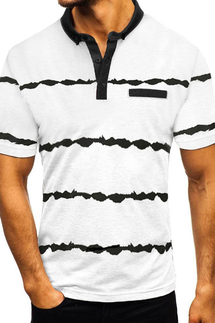 White Striped Buttoned Men's T-shirt