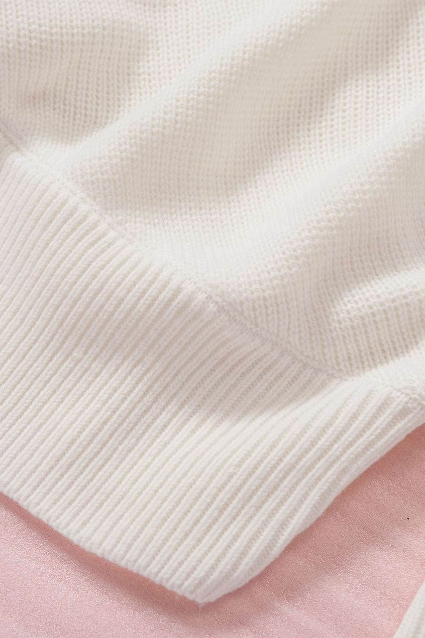 White Sexy V Neck Surplice Hollow-out Sweater with Lace Sleeves White Sexy V Neck Surplice Hollow-out Sweater with Lace Sleeves